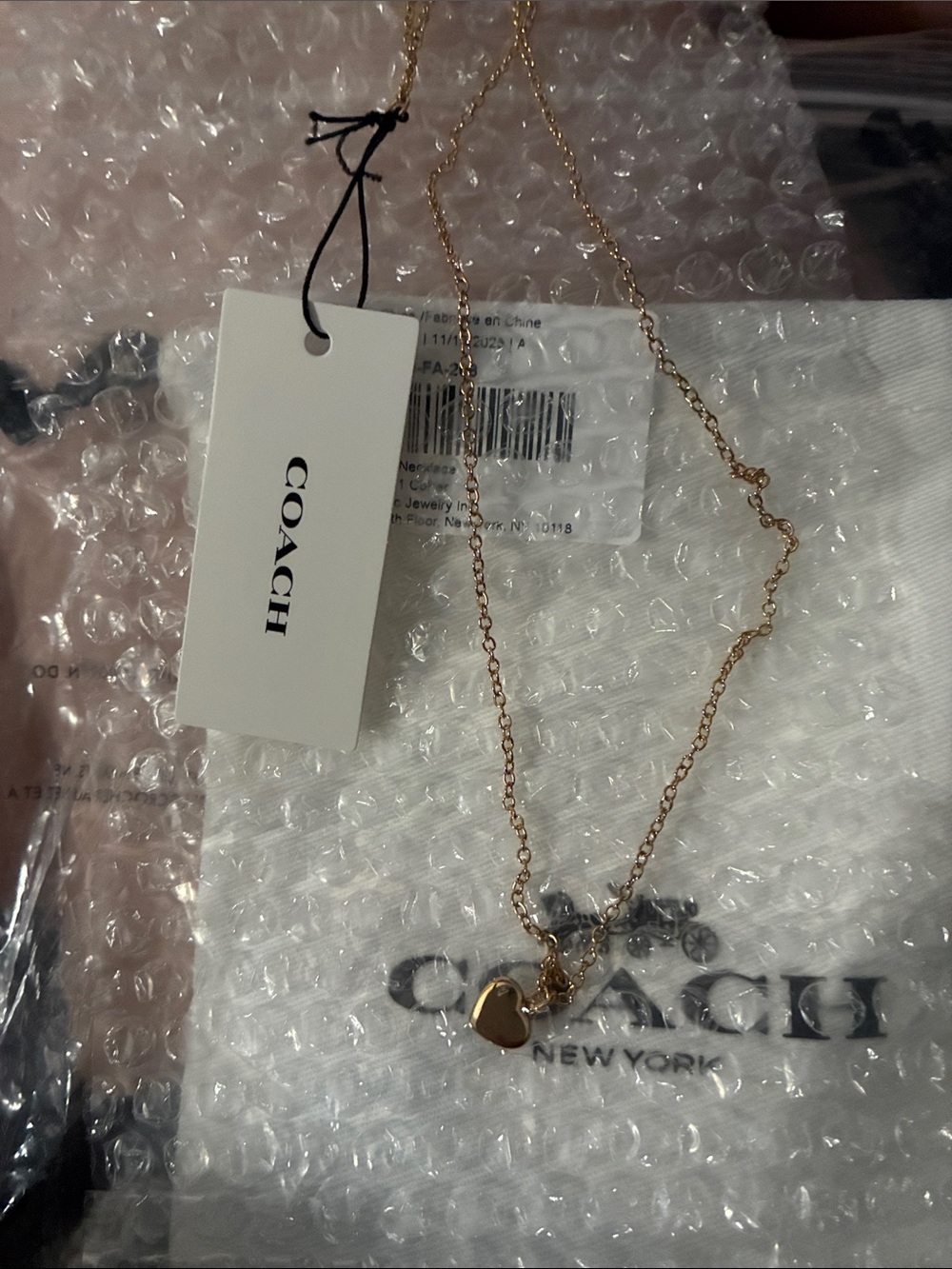 Coach New York necklace with a cream bag included